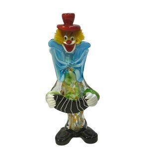 Murano Style Art Glass Vivid Vibrant Colorful Clown Accordian Figurine-Stunning